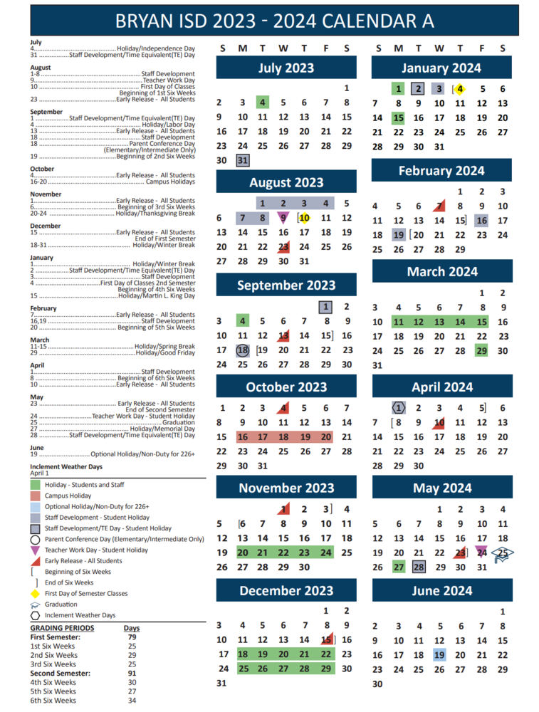 Bryan ISD 2023-2024 School Calendar
