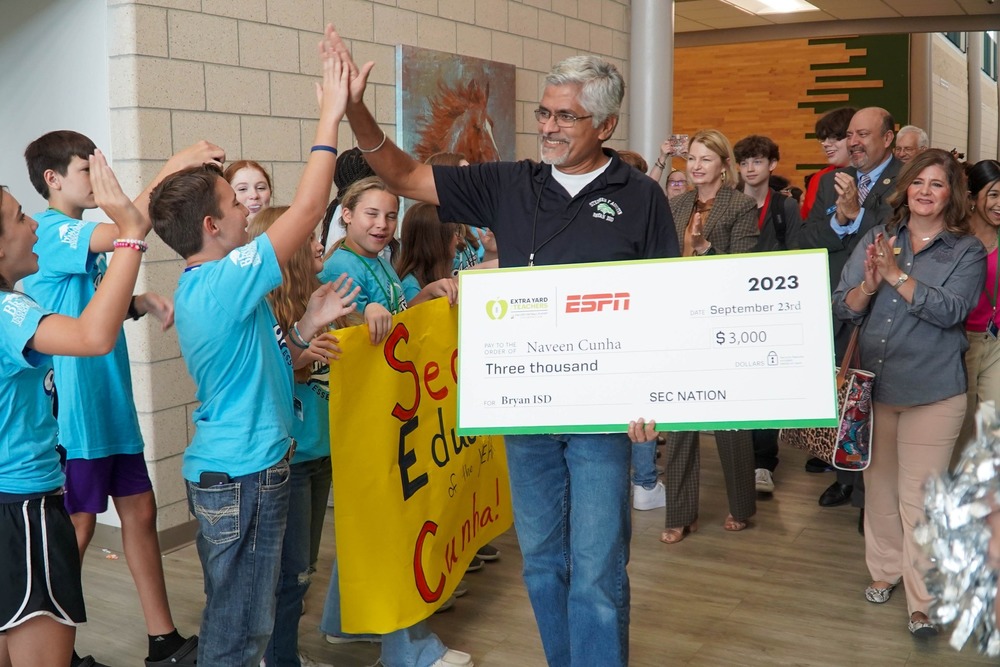 Naveen Cunha honored at SFA Middle School.