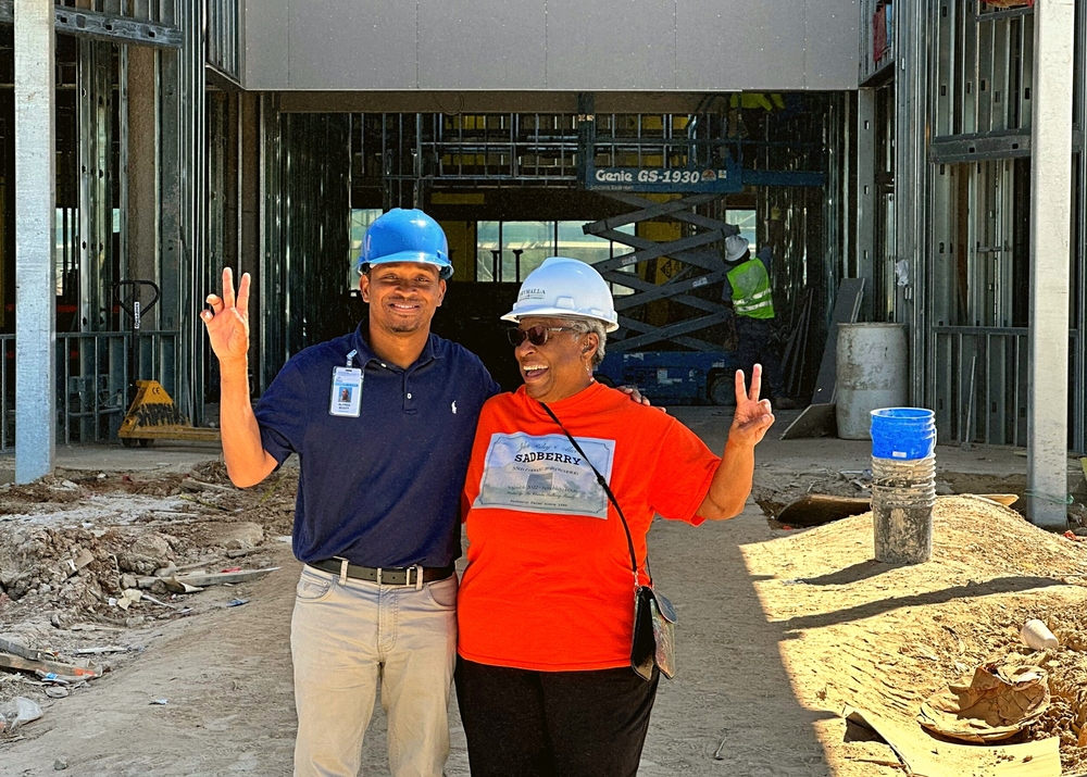 Alfred Scott & Halcyon Watkins at the construction site of Sadberry Intermediate