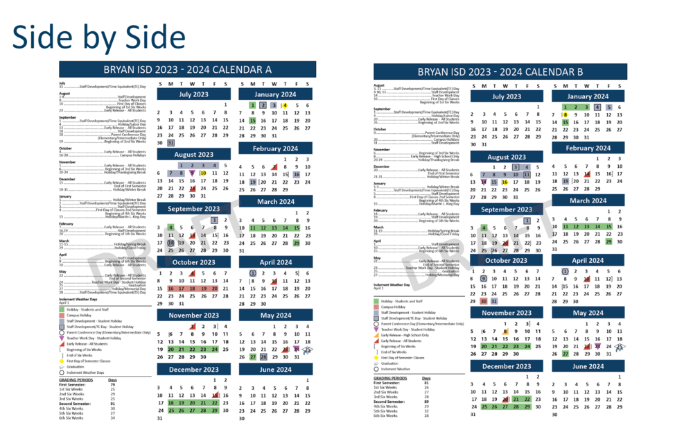 2 calendar options for the 2023-2024 school year